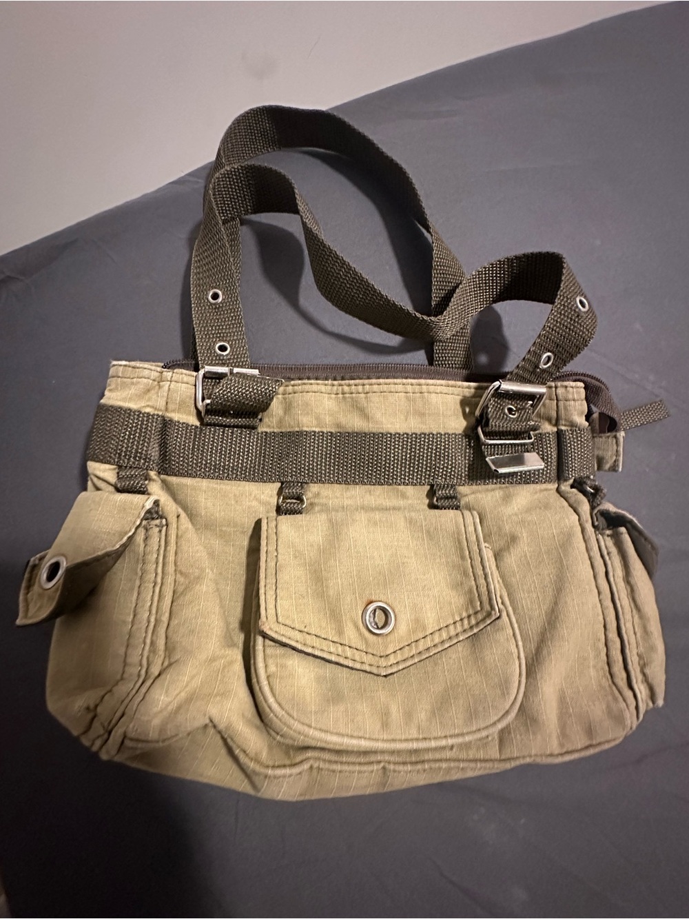 Canvas Utility Tote Bag in Olive Green